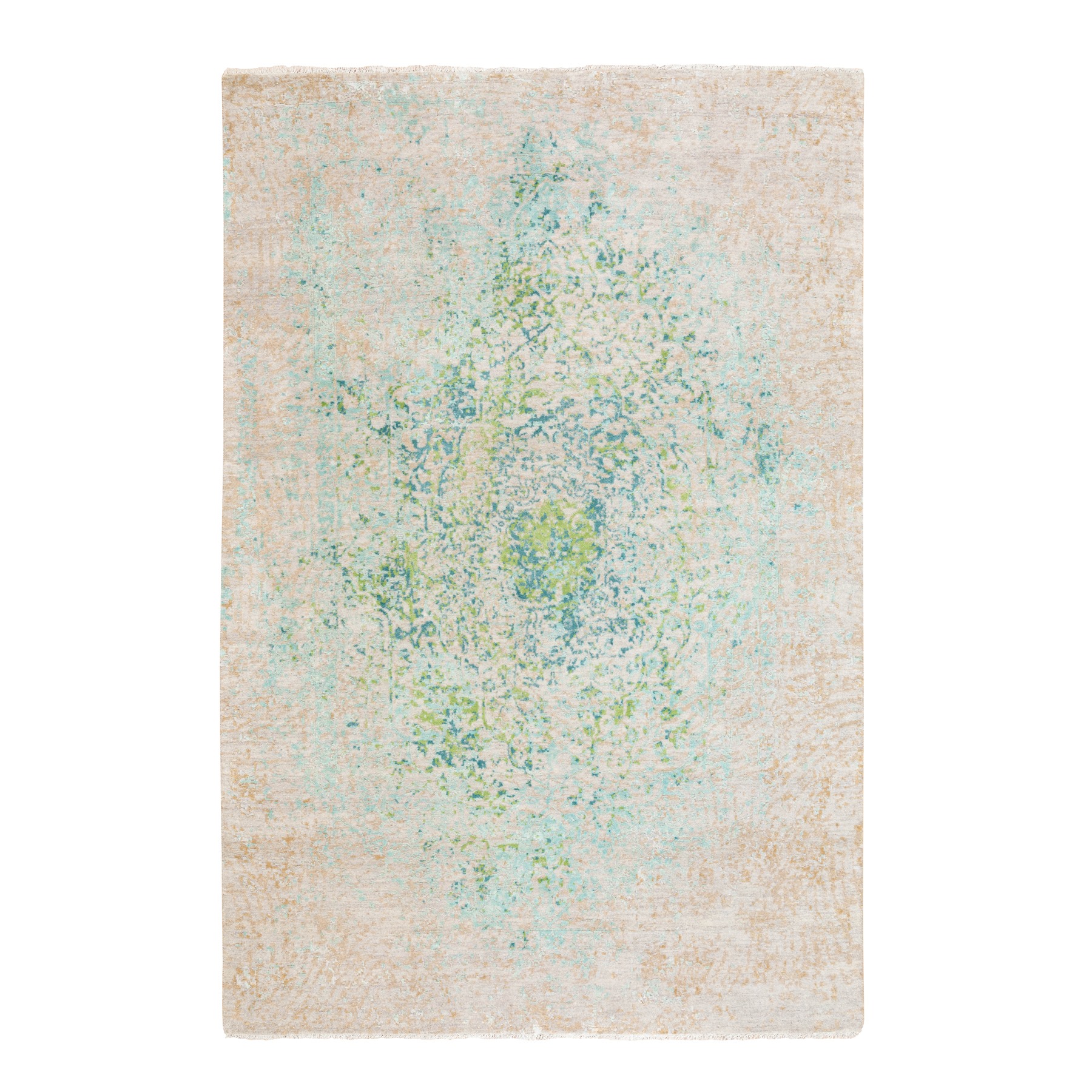 Transitional Silk Hand-Knotted Area Rug 6'1